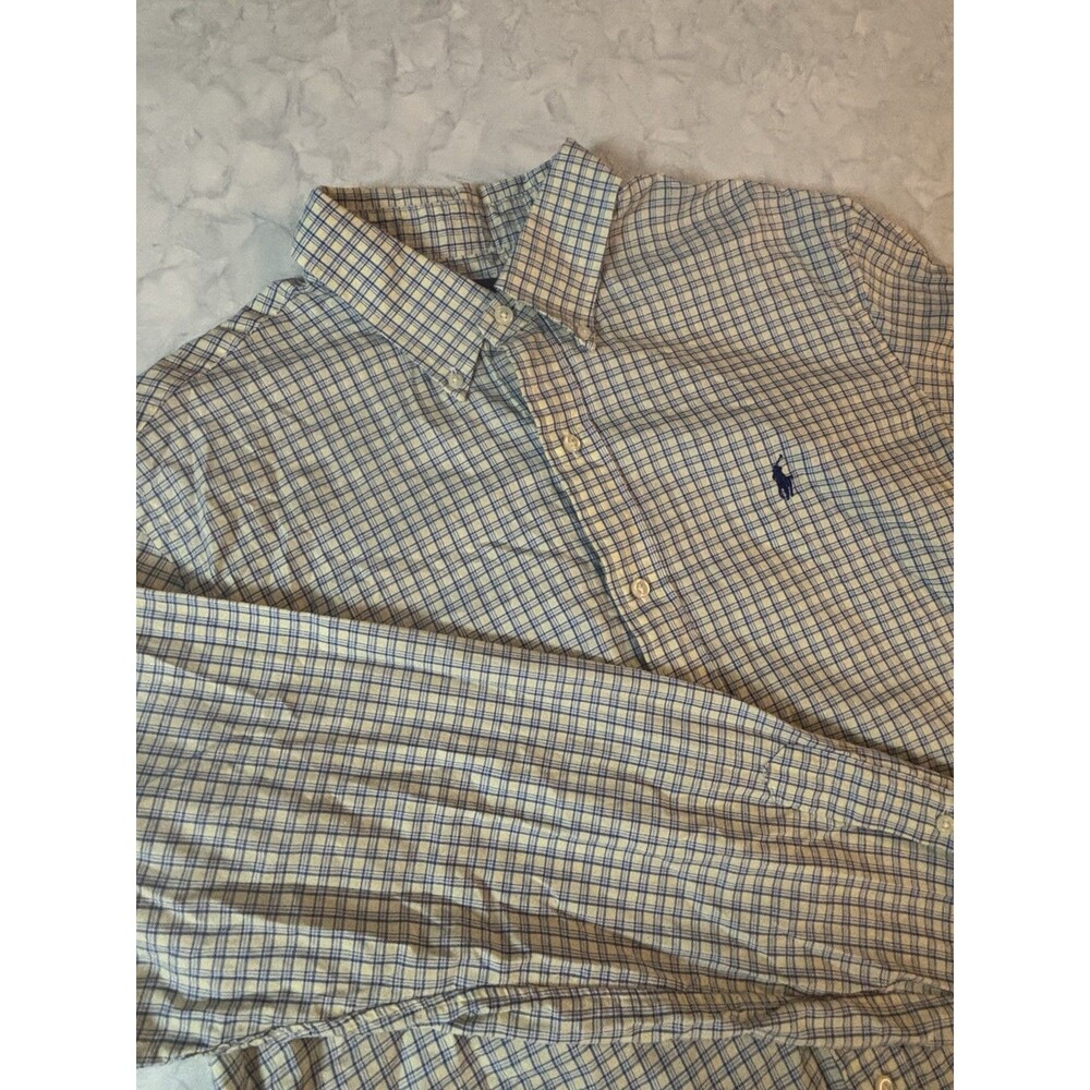 Ralph Lauren Plaid Shirt Mens Large Yellow Blue Long Sleeve Button Down Cotton